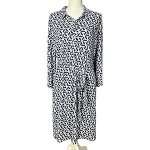 Donna Morgan Midi Dress Size 14 Tie Belt Artsy Geometric Blue Corpcore Office